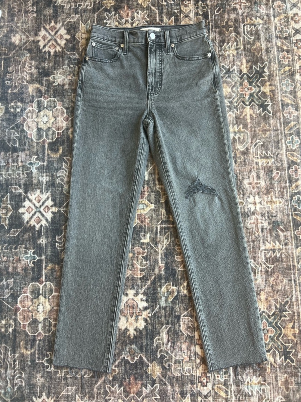 Madewell The Perfect Vintage Jean 24 Black High Rise Straight Crop Distressed